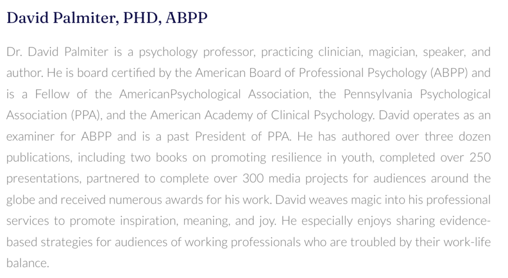 Conference Speaker Bio Example: Dr. David Palmiter