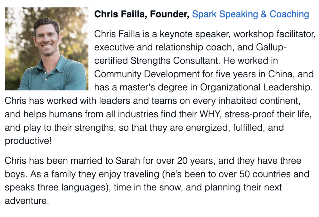 Conference Speaker Bio Example: Chris Failla